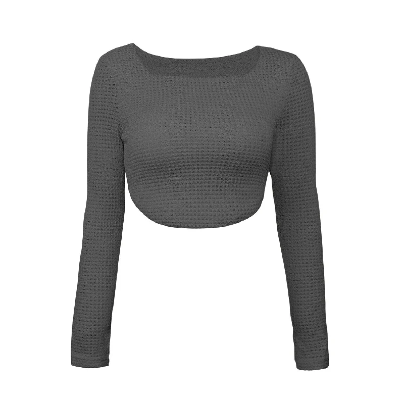 Long Sleeve Square Neck Knitted Crop Top Women Y2k Sexy T Shirts