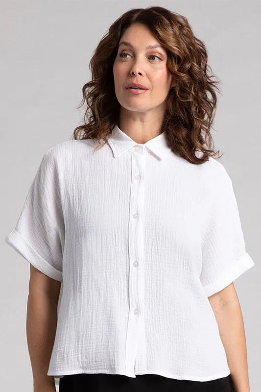 Cotton Gauze Half Sleeve Bolero Shirt | White