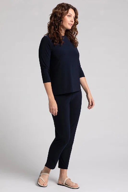 Crew Neck Slim Top | Navy