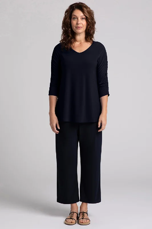 Revelry Top with Rusched Sleeve | Navy