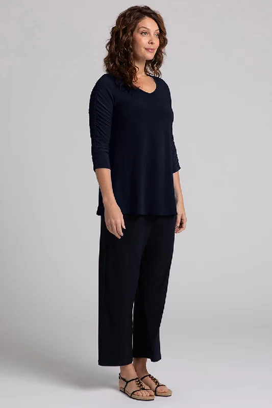 Revelry Top with Rusched Sleeve | Navy