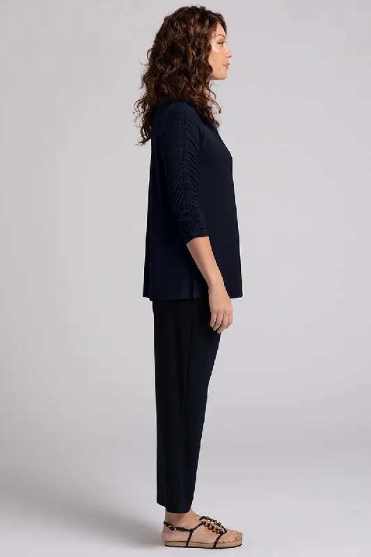 Revelry Top with Rusched Sleeve | Navy