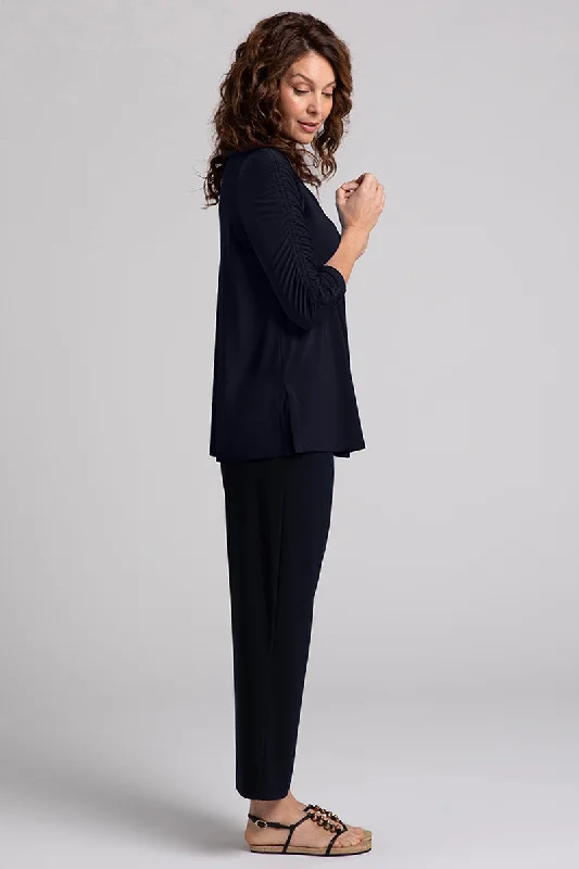 Revelry Top with Rusched Sleeve | Navy