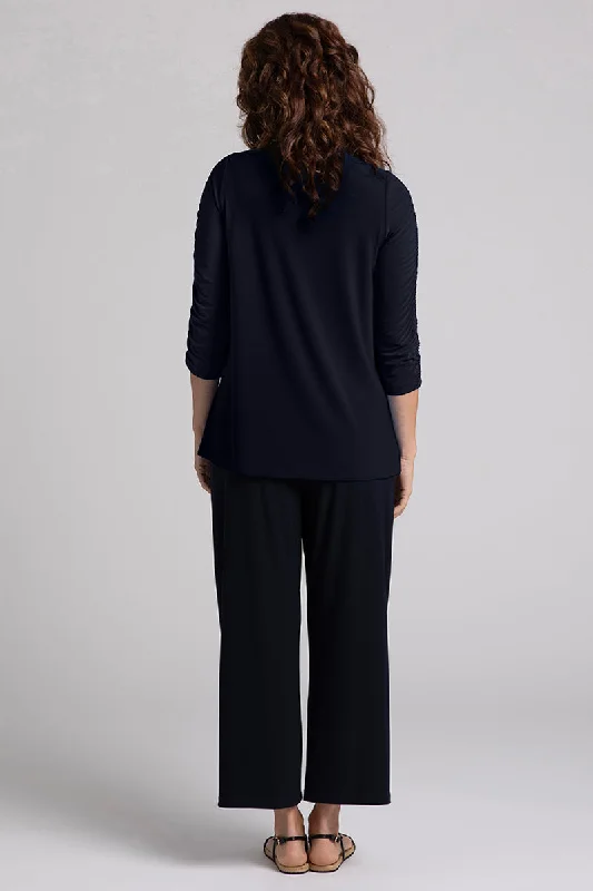 Revelry Top with Rusched Sleeve | Navy