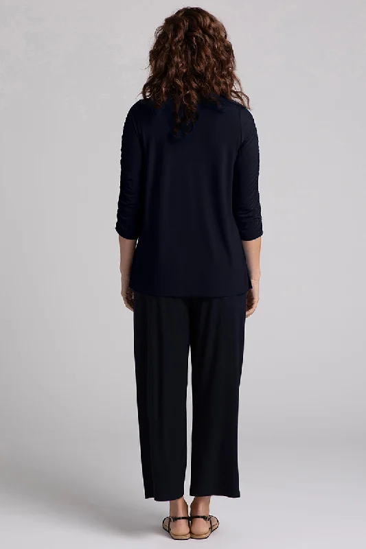 Revelry Top with Rusched Sleeve | Navy