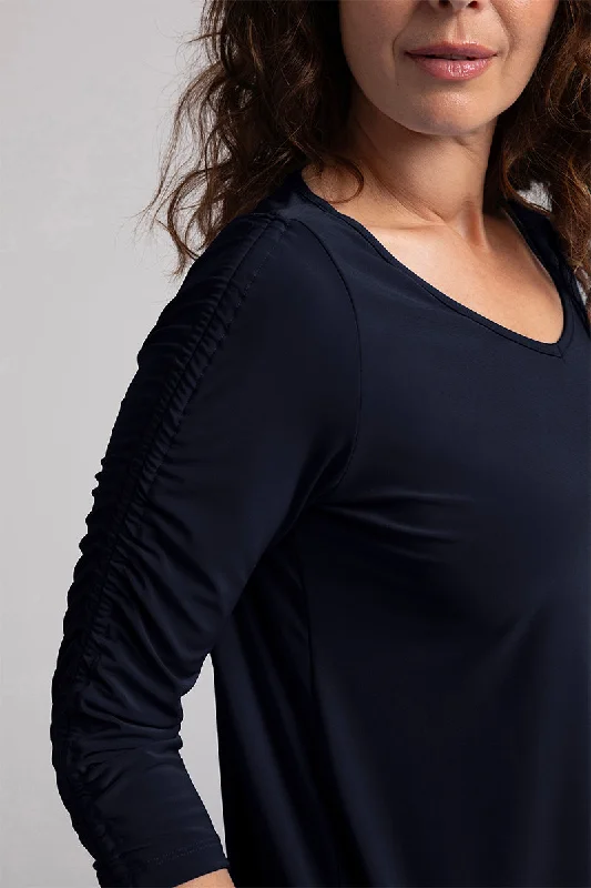 Revelry Top with Rusched Sleeve | Navy