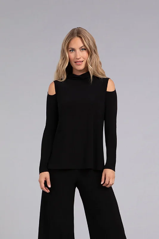 Turtle Neck Cut Out Shoulder Top | Black