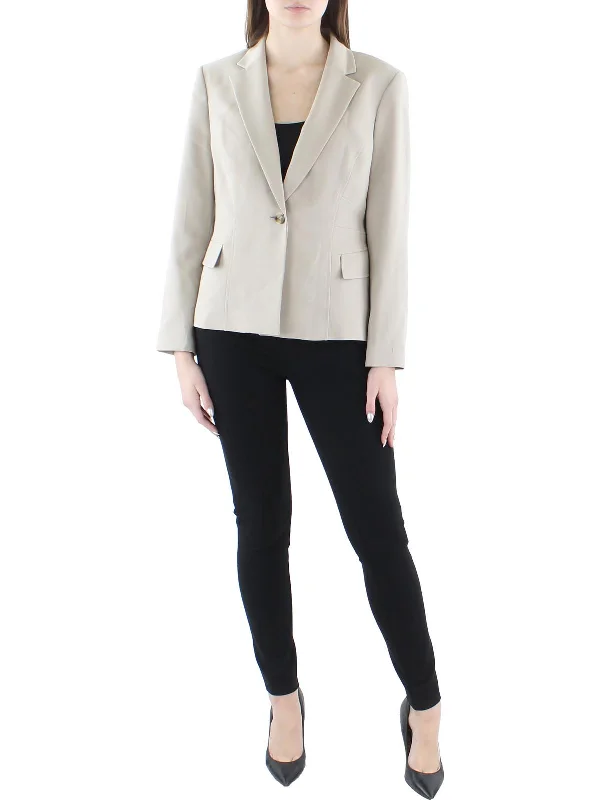 Petites Womens Knit Long Sleeves One-Button Blazer