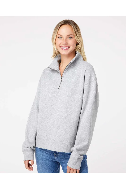 MV Sport Womens Sueded Fleece 1/4 Zip Sweatshirt - Heather Grey - NEW